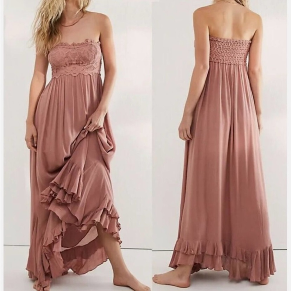 Gorg! Free People Corset Rose Pink Maxi Dress Sz XS Strapless